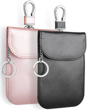 Load image into Gallery viewer, Teskyer 2 Pack of Faraday Bags for Key Fob, Enhanced Car RFID Signal Blocking Pouch, Anti-Theft Faraday Cage Key Fob Protector, Crazy Horse Leather, Black & Rose Gold