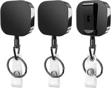 Load image into Gallery viewer, Teskyer 3 Pack Retractable Badge Holder, Heavy Duty Small Retractable Badge Reel with Belt Clip and Key Ring for ID Badge Holder Name Card Keychain, Square