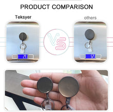 Load image into Gallery viewer, Teskyer 3 Pack Retractable Badge Holder, Heavy Duty Small Retractable Badge Reel with Belt Clip and Key Ring for ID Badge Holder Name Card Keychain, Square