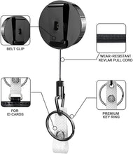 Load image into Gallery viewer, Teskyer 3 Pack Retractable Badge Holder, Heavy Duty Small Retractable Badge Reel with Belt Clip and Key Ring for ID Badge Holder Name Card Keychain, Square