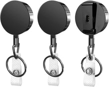 Load image into Gallery viewer, Teskyer 3 Pack Retractable Badge Holder, Heavy Duty Small Retractable Badge Reel with Belt Clip and Key Ring for ID Badge Holder Name Card Keychain, Square