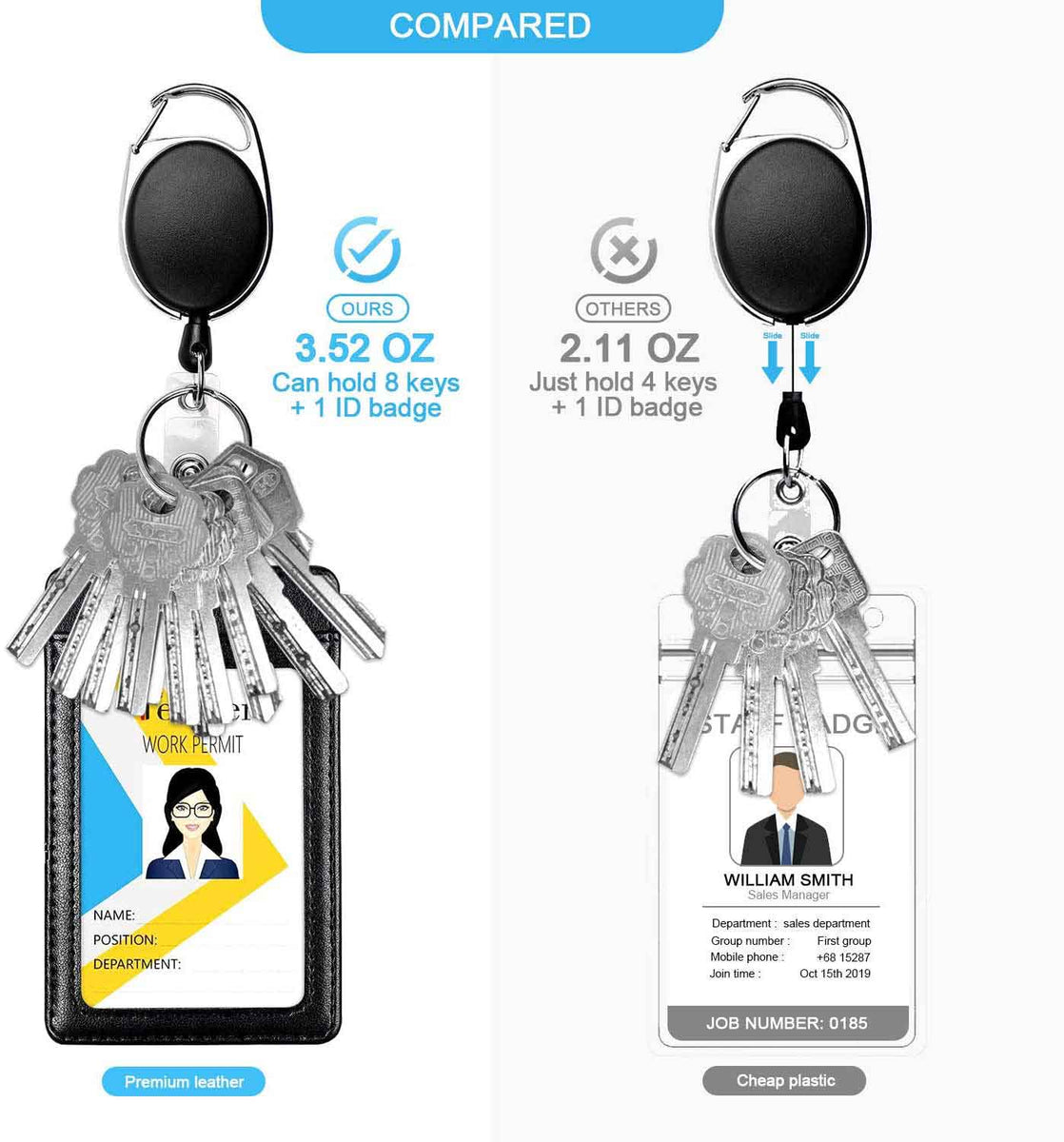 2 Pack Heavy Duty Retractable Badge Holder Reel, Will Well Metal ID Badge Holder with Belt Clip Key Ring for Name Card Keychain [All Metal Casing