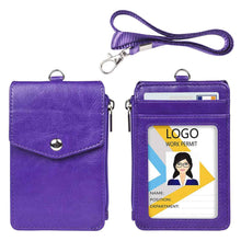 Load image into Gallery viewer, Teskyer-Leather-Badge-Holder-with-Zipper-Pocket-purple