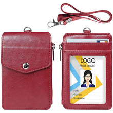 Load image into Gallery viewer, Teskyer-Leather-Badge-Holder-with-Zipper-Pocket-red
