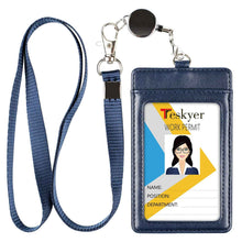 Load image into Gallery viewer, Teskyer ID Badge Holder with Retractable Lanyard, Easy Swipe Premium PU Leather ID Card Holder with 2 Card Slots for Work ID, School ID, Metro Card and Access Card
