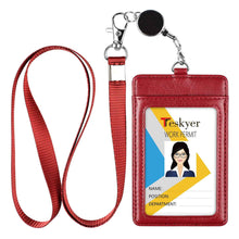 Load image into Gallery viewer, Teskyer ID Badge Holder with Retractable Lanyard, Easy Swipe Premium PU Leather ID Card Holder with 2 Card Slots for Work ID, School ID, Metro Card and Access Card