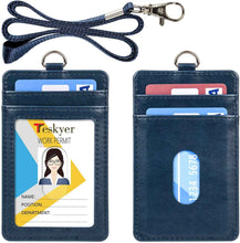 Load image into Gallery viewer, Teskyer-Upgrated-Vertical-Leather-ID-BadgeCard-Holder-with-Lanyard-blue