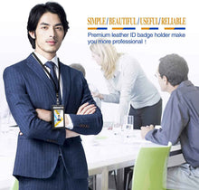 Load image into Gallery viewer, Teskyer-Vertical-PU-Leather-ID-Badge-Holder-Black-5