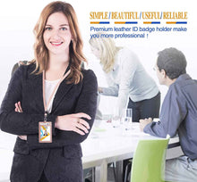 Load image into Gallery viewer, Teskyer Leather ID Badge Holder, Vertical PU Leather ID Badge Holder with 1 Clear ID Window-Rose Gold