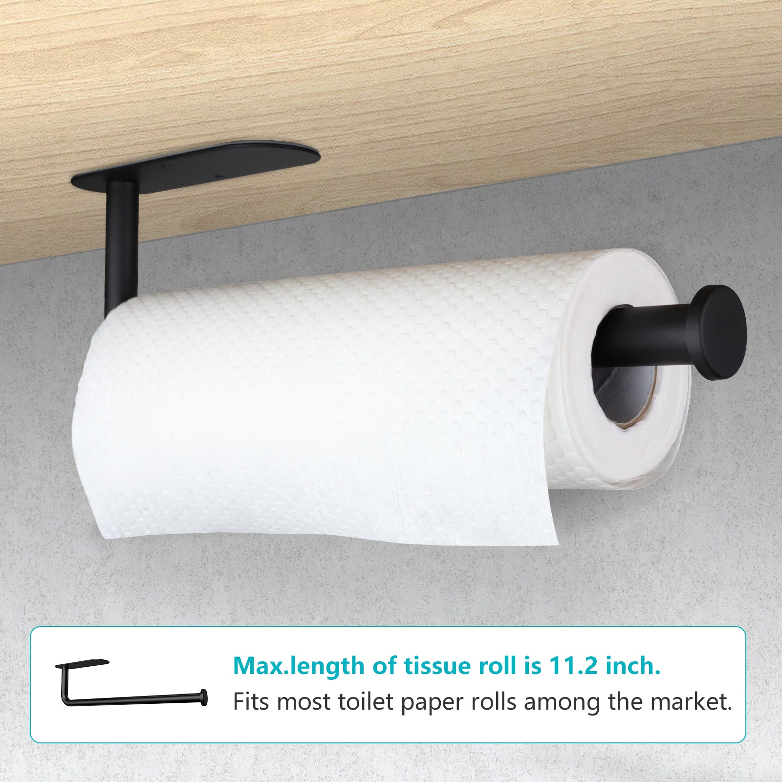 Black Paper Towel Holder Wall Mount - under Cabinet Self Adhesive Paper  Towel Ra