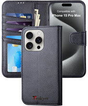 Load image into Gallery viewer, Teskyer for iPhone 15 Pro Max 6.7’’ Wallet Case, PU Leather Flip Folio Case, RFID Blocking Card Holder Kickstand, Shockproof Phone Cover Double Magnetic Clasp
