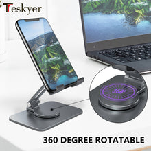 Load image into Gallery viewer, Teskyer 360 Degree Rotatable Cell Phone Stand, Hight and Angle Adjustable Phone/Tablets Holder, Foldable Desktop Phone Stand, Compatible with All Mobile Phones, iPhone 14, iPad, Tablets, Gray
