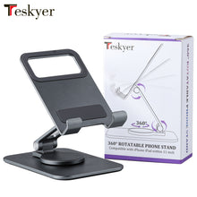 Load image into Gallery viewer, Teskyer 360 Degree Rotatable Cell Phone Stand, Hight and Angle Adjustable Phone/Tablets Holder, Foldable Desktop Phone Stand, Compatible with All Mobile Phones, iPhone 14, iPad, Tablets, Gray
