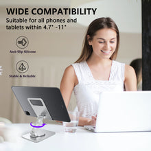 Load image into Gallery viewer, Teskyer 360 Degree Rotatable Cell Phone Stand, Hight and Angle Adjustable Phone/Tablets Holder, Foldable Desktop Phone Stand, Compatible with All Mobile Phones, iPhone 14, iPad, Tablets, Gray
