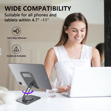Load image into Gallery viewer, Teskyer 360 Degree Rotatable Cell Phone Stand, Hight and Angle Adjustable Phone/Tablets Holder, Foldable Desktop Phone Stand, Compatible with All Mobile Phones, iPhone 14, iPad, Tablets, Gray
