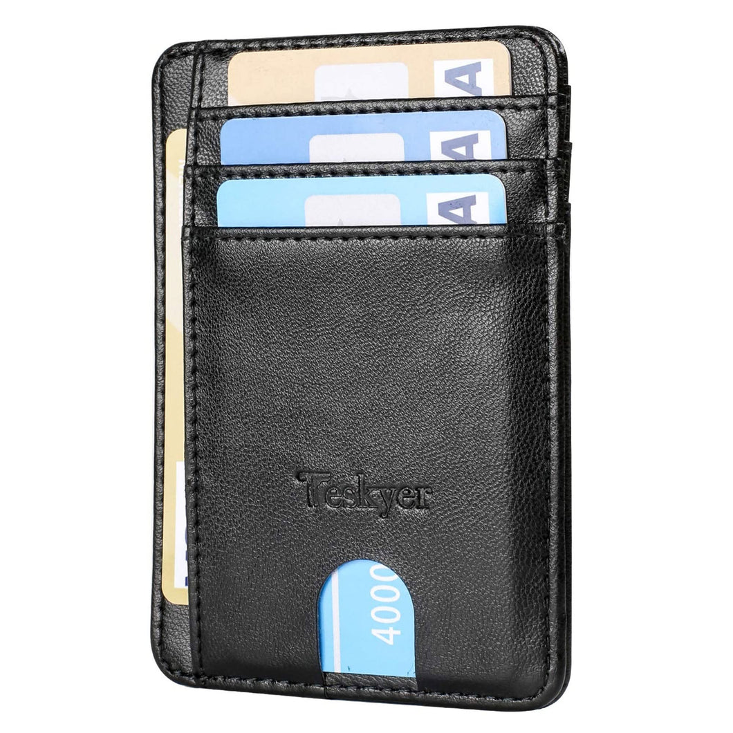 Teskyer Slim Wallet for Men, Minimalist Front Pocket RFID Blocking Leather Wallet Credit Card Holder for Men & Women