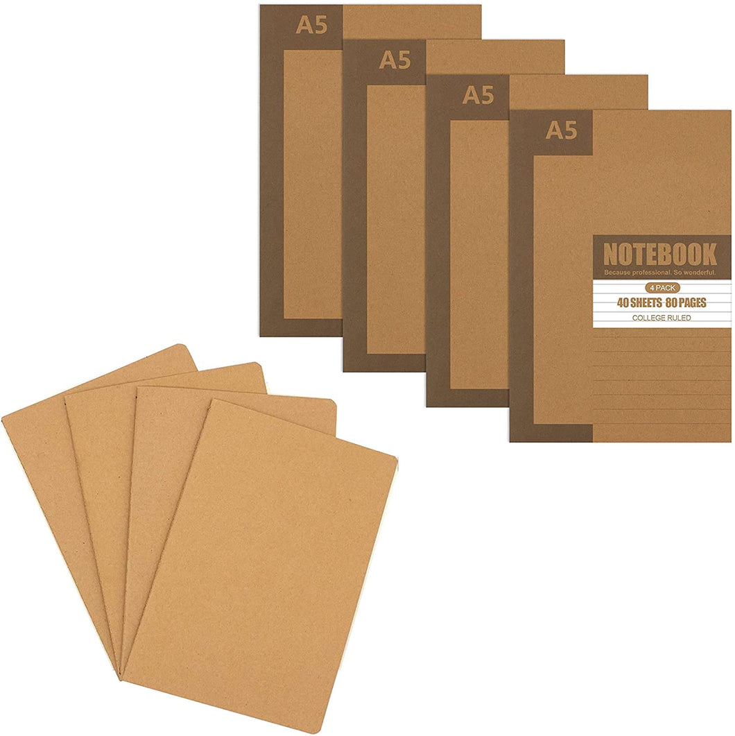 Bundled Product of Teskyer 4 Pack Travel Journal and Teskyer 4 Pack College Ruled Notebooks