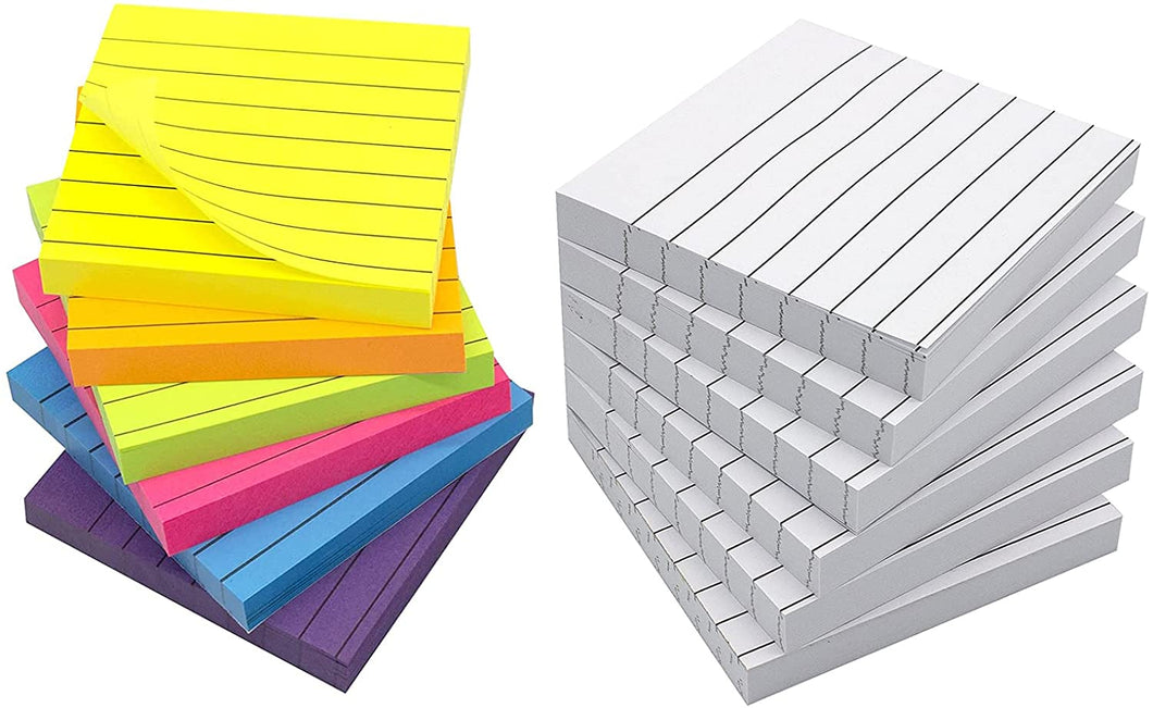 Bundled Product of Teskyer 600 Sheets Lined Sticky Notes and 600 Sheets White Sticky Notes