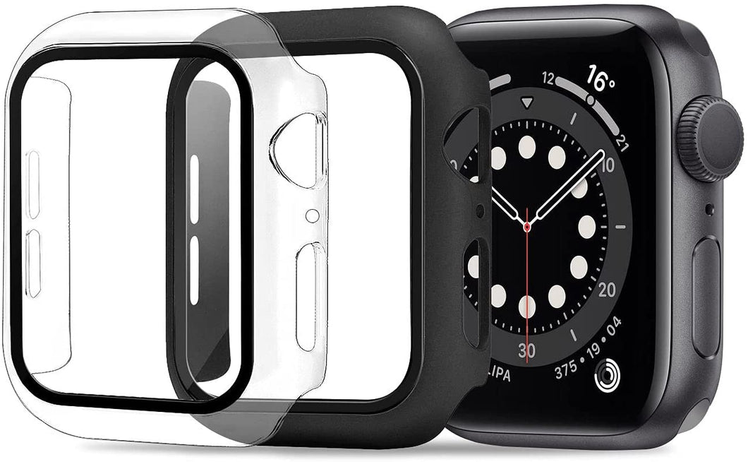 ULUQ Compatible with Apple Watch Series 6/5 /4 /SE 40mm Case with Glass Screen Protector ,2 Pack Full Coverage Hard Cover with Defence Edge for Apple Watch Accessories (Black)