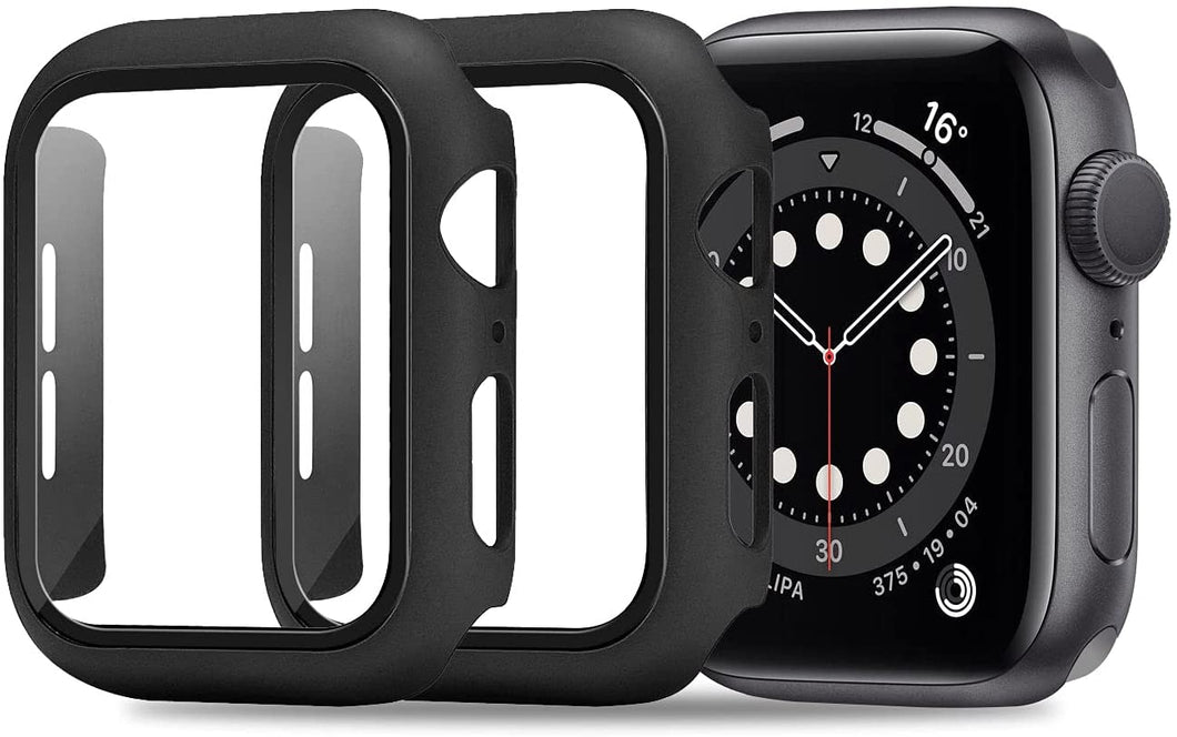 ULUQ Case Compatible with Apple Watch Series 6/5/4/SE 44mm Built in HD Screen Protector, 2 Pack Ultra-Thin Hard All-Around Protective Cover (Black)