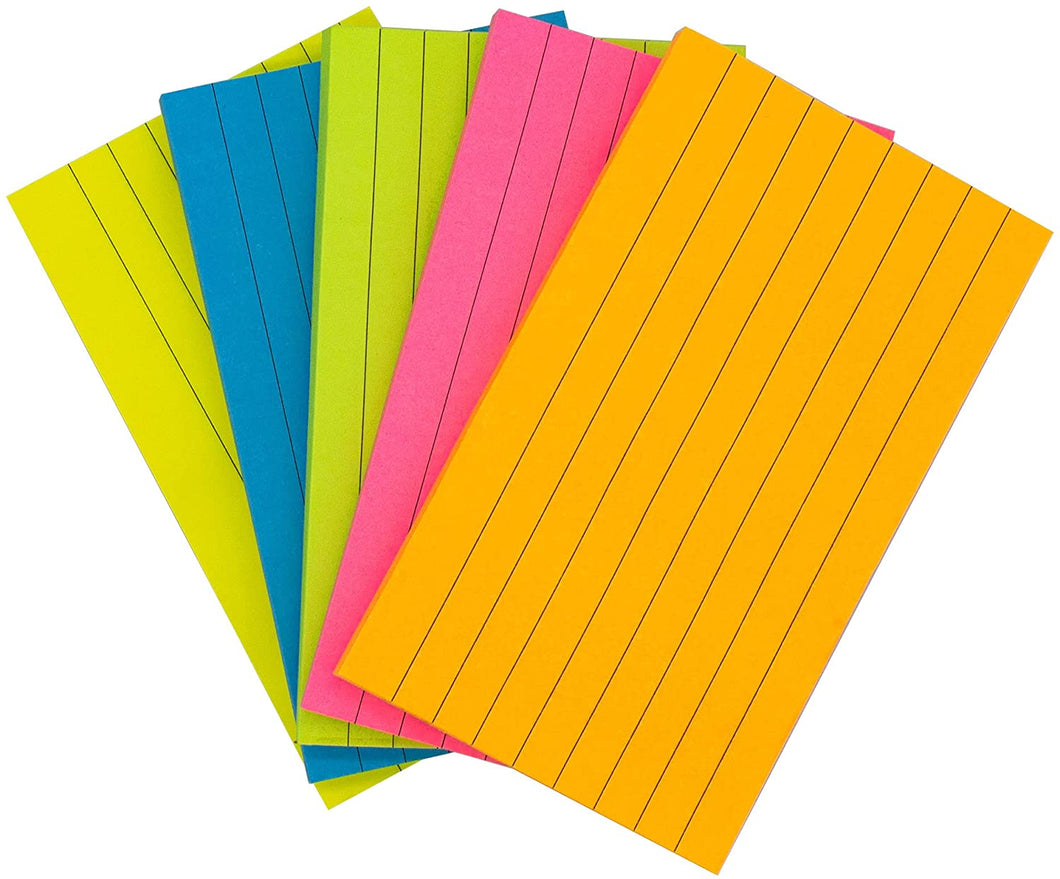 Teskyer Lined Sticky Notes 3x5 Inchs, 500 Sheets Bright Colors Self-Stick Pads, 5 Pads/Pack, 100 Sheets/Pad
