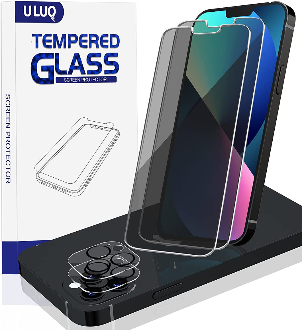 ULUQ 2 Pack Privacy Screen Protector for iPhone 13Pro 2021+2 Pack Camera Lens Protector, Anti-Spy HD Tempered Glass Film Anti Scratch, Bubble Free, 6.1inch
