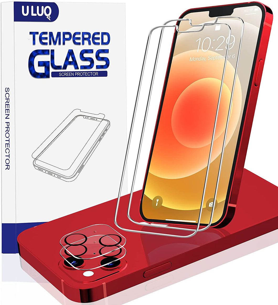 ULUQ 2 Pack Camera Lens Protector for iPhone 13 Mini+ 2 Pack Screen Protector Clear, 9H Hardness Anti-Crack HD Tempered Glass Film, 5.4 inch