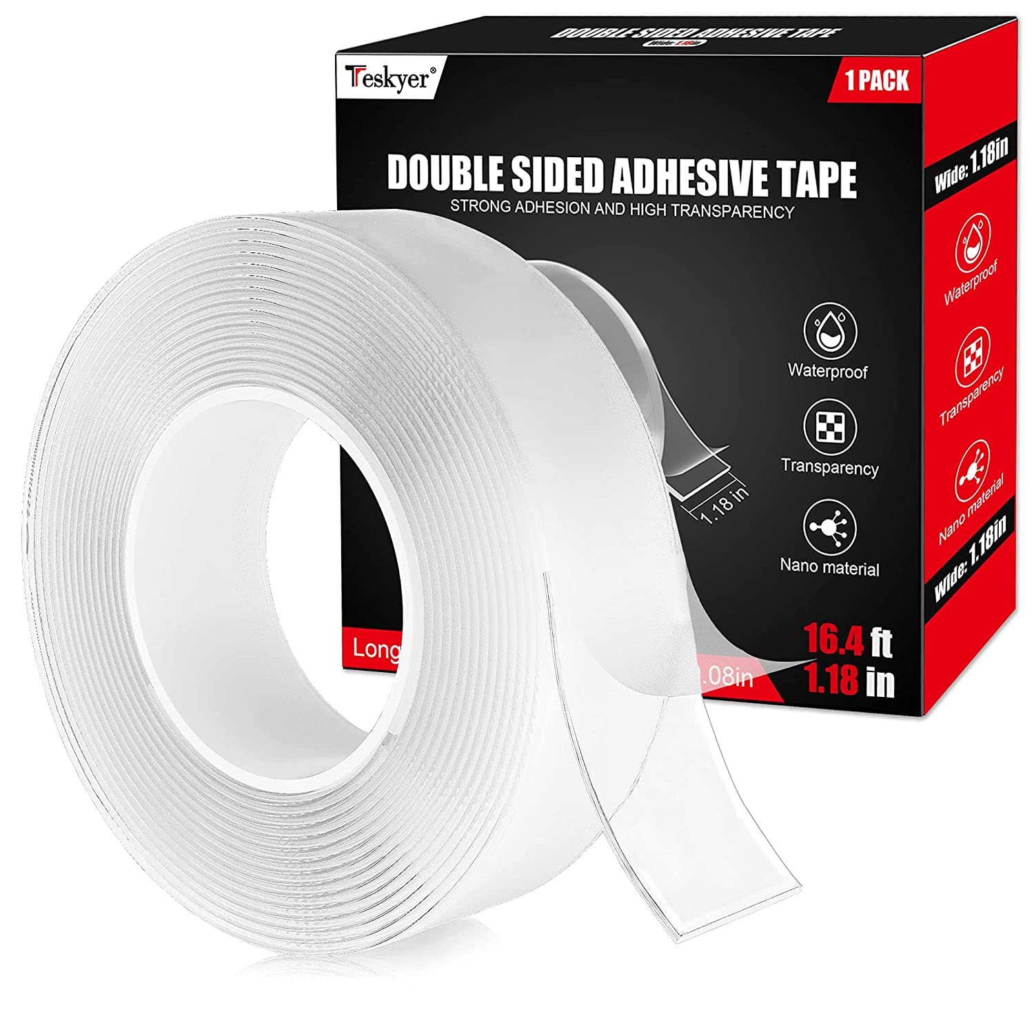1Pack Double Sided Tape Heavy Duty,Multipurpose Transparent Poster Tape, Adhesive Strips Strong Sticky Mounting Tape Transparent Tape Picture Hanging