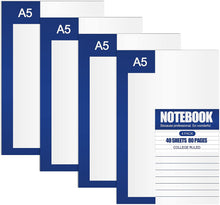 Load image into Gallery viewer, Teskyer 4 Pack College Ruled Notebooks for Work School, 80 Pages/40 Sheets Journal notebooks, 5.5&quot; x 8.26&quot; A5 Size Composition Notebooks, Blue
