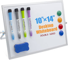 Load image into Gallery viewer, Teskyer Desktop Dry Erase White Board, 10&quot; X 14&quot; Portable Double Sided Whiteboard with 4 Color Dry Erase Markers and 1 Eraser for Kids Students Home Office School
