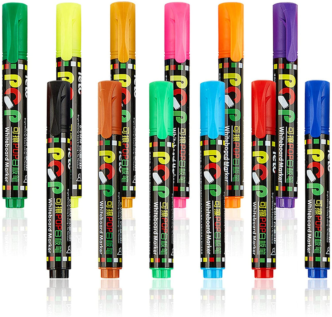 Teskyer Dry Erase Markers, 12 Pack, Chisel Tip Whiteboard Markers, Assorted Colors