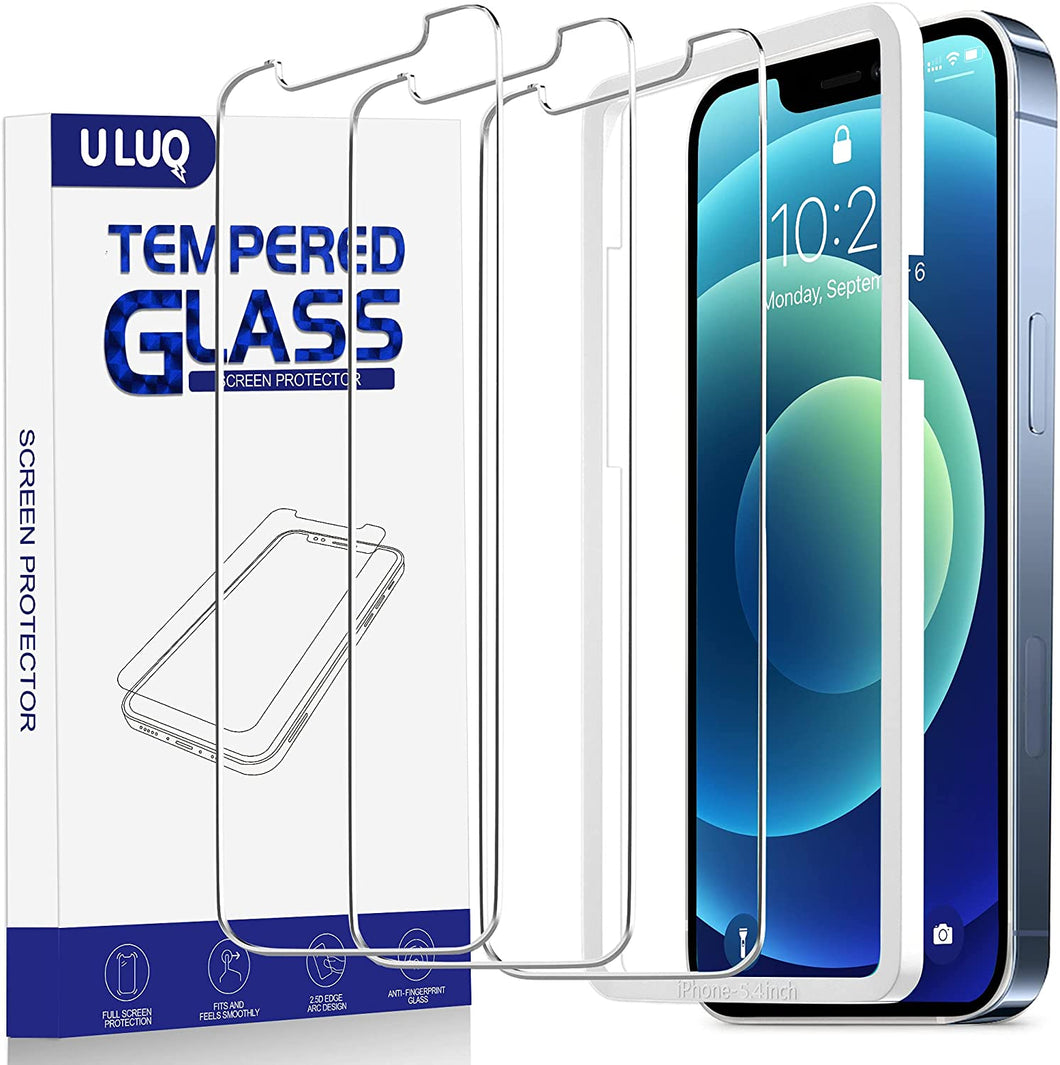 ULUQ Glass Screen Protector Compatible for iPhone 13 Mini 2021, Tempered Glass Film Anti-Crack Easy Apply, 5.4 inch, 3Pack