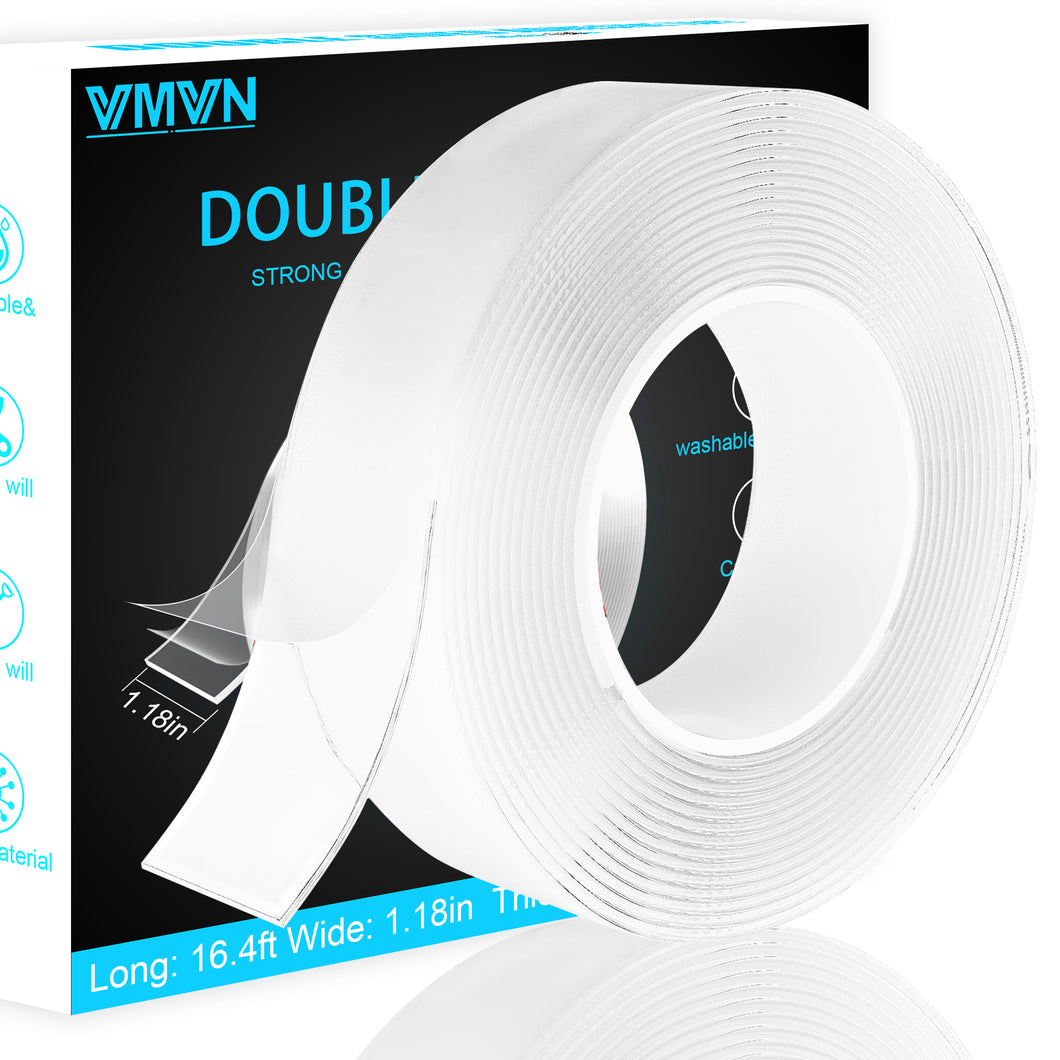 VMVN Double Sided Tape Heavy Duty Adhesive Grip,16.4FT 1.18in W,Multipurpose Removable Mounting Tape,Reusable Strong Sticky Wall Tape Strips Tape for Household