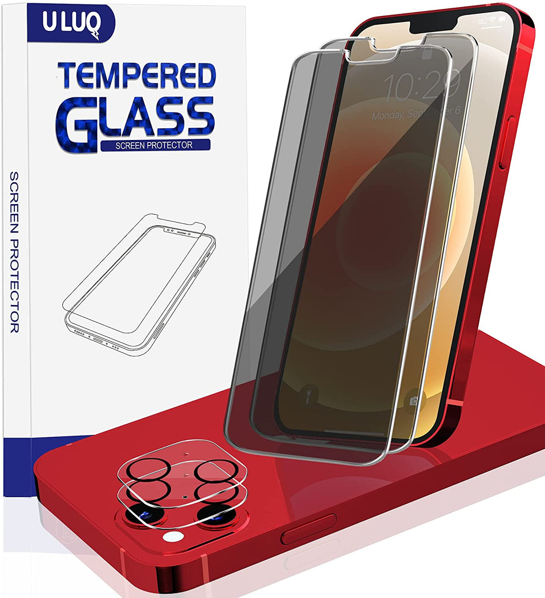ULUQ 2 Pack Privacy Screen Protector for iPhone 13Mini 2021+2 Pack Camera Lens Protector, Anti-Spy HD Tempered Glass Film Anti Scratch, Bubble Free, 5.4inch