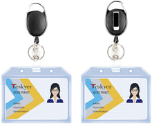 Load image into Gallery viewer, Teskyer 2 Pack Heavy Duty Retractable Badge Holders with Carabiner Reel Clip and Style Extra Thick Soft Clear Name Tag ID Card Holders, Horizontal
