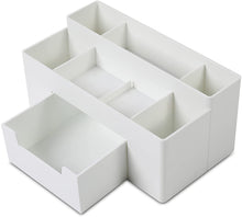 Load image into Gallery viewer, Teskyer Desk Organizer Pen Holder, Desk Accessories and Workspace Organizer with 7 Compartments and Drawer for Storage Office Supply, White
