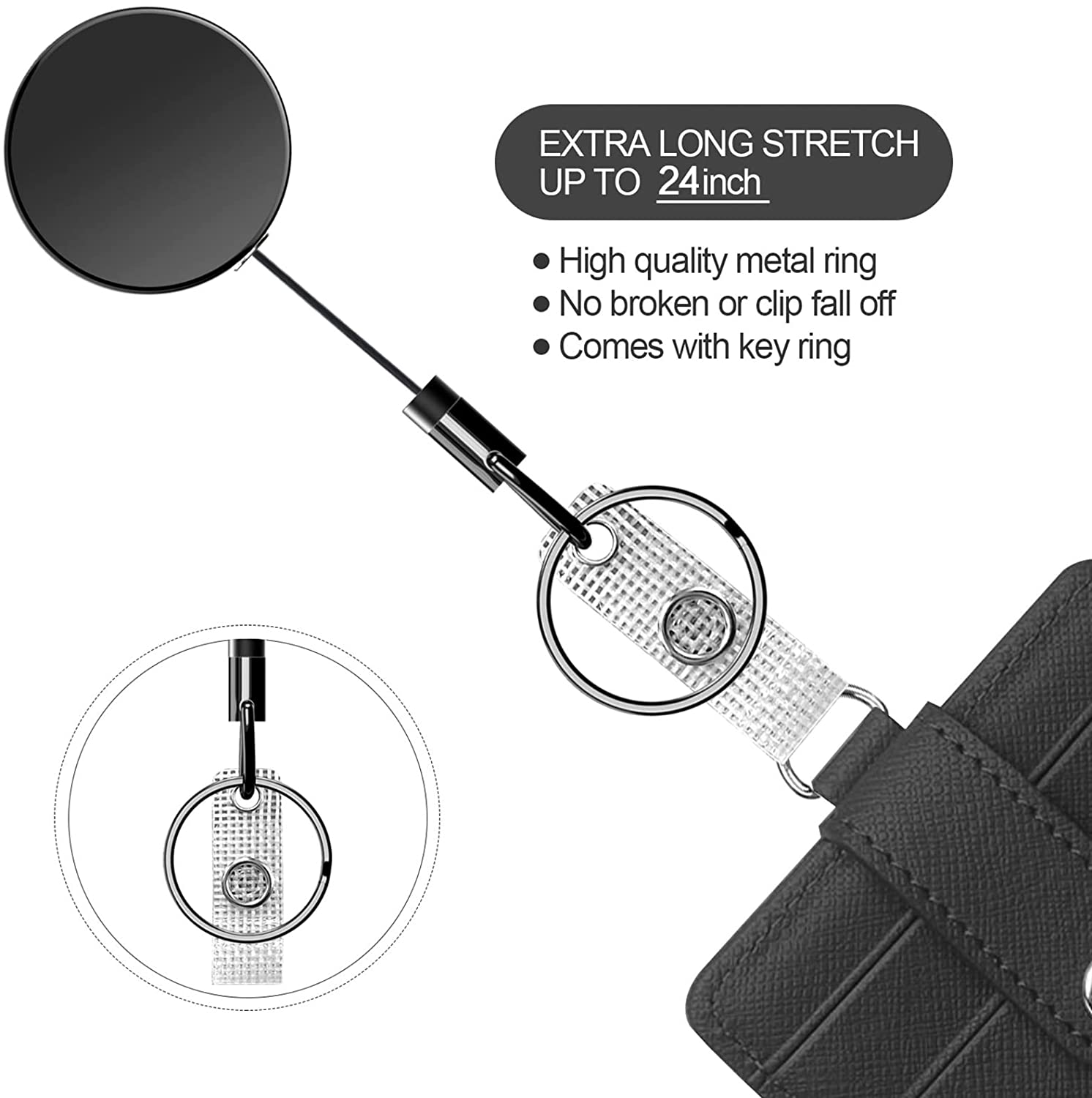 Heavy Duty Metal Retractable Badge Holder Reel with Belt Clip Key Ring  Extra Carabiner Strong Dyneema Pull Cord