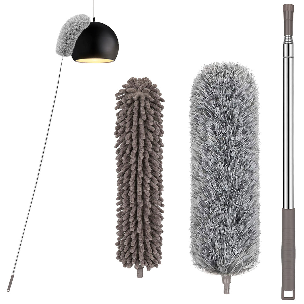 VMVN Microfiber Duster, with Extension Pole Stainless Steel , Reusable Bendable Duster Sets, Washable Lightweight Dusters for Cleaning Ceiling Fan, High Ceiling, Blinds, Furniture, Cars