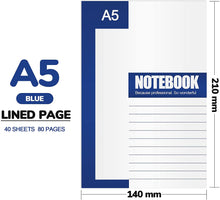 Load image into Gallery viewer, Teskyer 4 Pack College Ruled Notebooks for Work School, 80 Pages/40 Sheets Journal notebooks, 5.5&quot; x 8.26&quot; A5 Size Composition Notebooks, Blue
