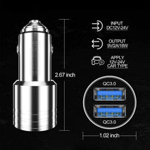 Load image into Gallery viewer, ULUQ USB Car Charger, Dual QC3.0 Port Mini 25W 4.8A Metal Fast Quick Car Charger Adapter, 2 Alloy Flush Fit Car Adapter, Compatible with iPhone 12/12 Pro/Max/XR/Xs/Max/X/8/7/Plus, iPad, Galaxy&amp; More
