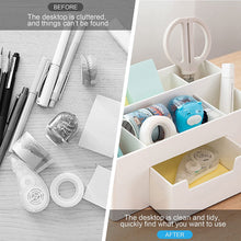 Load image into Gallery viewer, Teskyer Desk Organizer Pen Holder, Desk Accessories and Workspace Organizer with 7 Compartments and Drawer for Storage Office Supply, White
