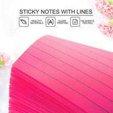 Load image into Gallery viewer, Teskyer Lined Sticky Notes 3x5 Inchs, 500 Sheets Bright Colors Self-Stick Pads, 5 Pads/Pack, 100 Sheets/Pad
