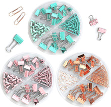Load image into Gallery viewer, Teskyer 216 PCS Binder Clips Paper Clips Push Pins Set, Practical Desk Organize Kits for Office School Home, 72 Pcs Per Box, 3 Box Pack Mix Color

