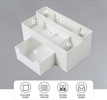 Load image into Gallery viewer, Teskyer Desk Organizer Pen Holder, Desk Accessories and Workspace Organizer with 7 Compartments and Drawer for Storage Office Supply, White
