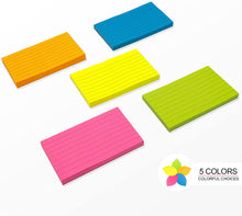 Load image into Gallery viewer, Teskyer Lined Sticky Notes 3x5 Inchs, 500 Sheets Bright Colors Self-Stick Pads, 5 Pads/Pack, 100 Sheets/Pad
