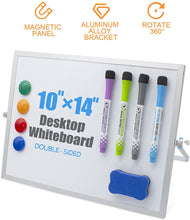Load image into Gallery viewer, Teskyer Desktop Dry Erase White Board, 10&quot; X 14&quot; Portable Double Sided Whiteboard with 4 Color Dry Erase Markers and 1 Eraser for Kids Students Home Office School
