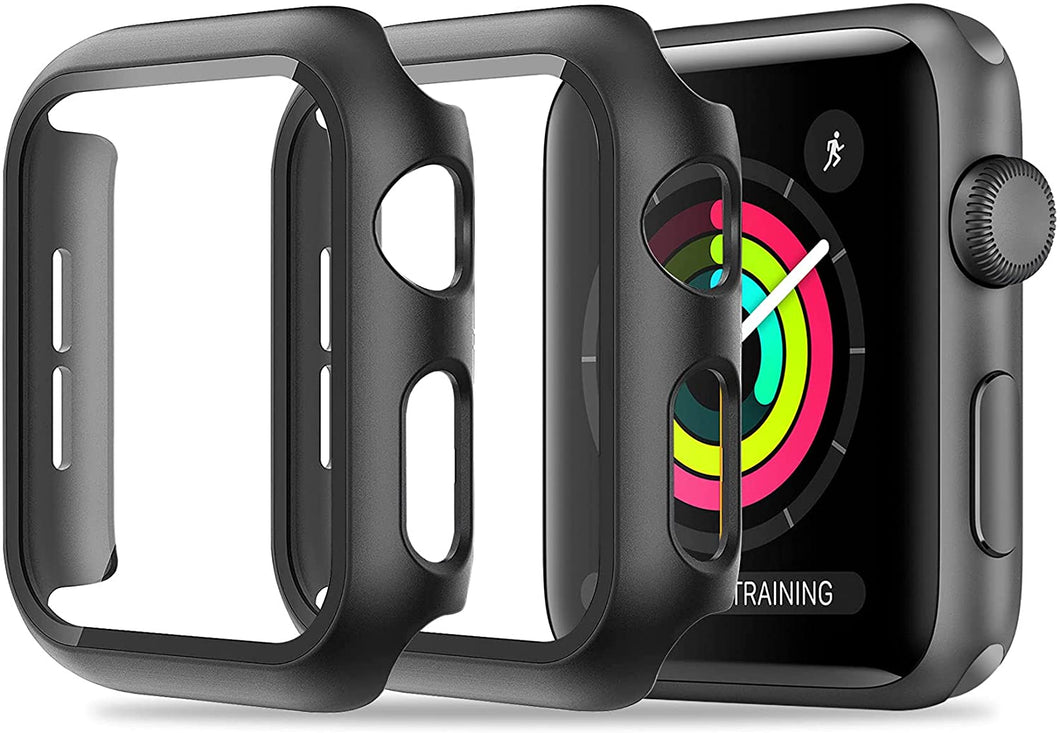 ULUQ Case Compatible with Apple Watch Series 3 Series 2 Series 1 38mm, Hard PC All-Around Protective Cover with Tempered HD Glass Screen Protector Scratch Resistant Slim & Durable, 2Pack