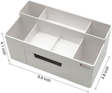 Load image into Gallery viewer, Teskyer Desk Organizer Pen Holder, Desk Accessories and Workspace Organizer with 7 Compartments and Drawer for Storage Office Supply, White
