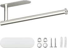 Load image into Gallery viewer, VMVN Paper Towel Holder Under Cabinet, Adhesive Wall Mount Paper Towels Holder,Kitchen Towel Holder, Stainless Steel Paper Holder for Kitchen Bathroom with Screws
