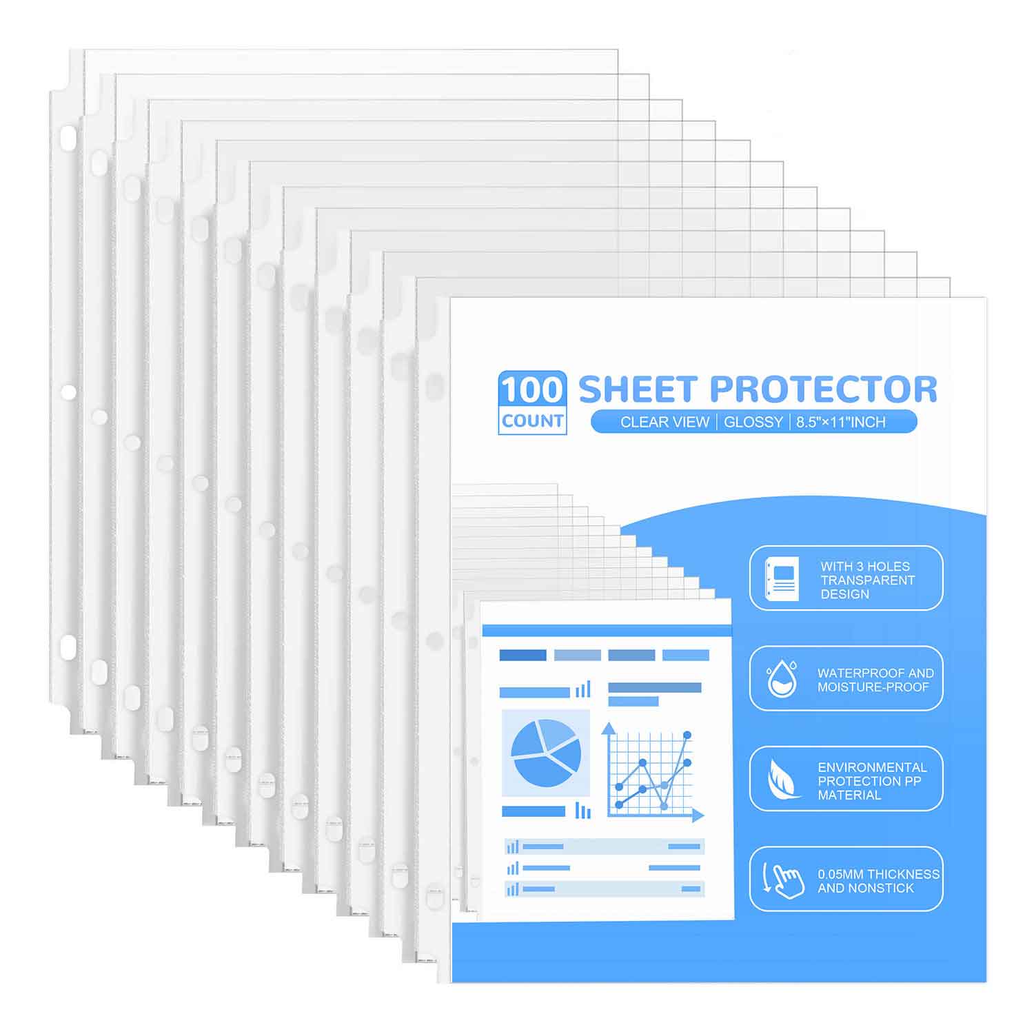 Paper Protector Sheets 11 Holes A4 Binder Protector Sheets for Office 100  Pages